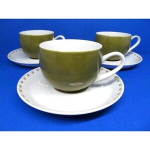 Mikasa  Pivotal La Ronde Green Cups And Saucers Set of 3